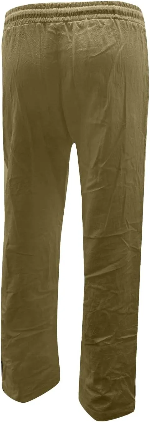 Women Linen Summer Solid Palazzo Lounge Pants Low Waist Stretchy Straight Loose Fit Trousers Office