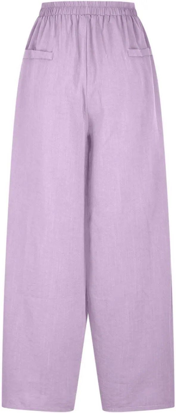 Women's Baggy Linen Pants Summer Casual Wide Leg Palazzo Trousers High Waisted Relax Fit Lantern Slacks with Pockets