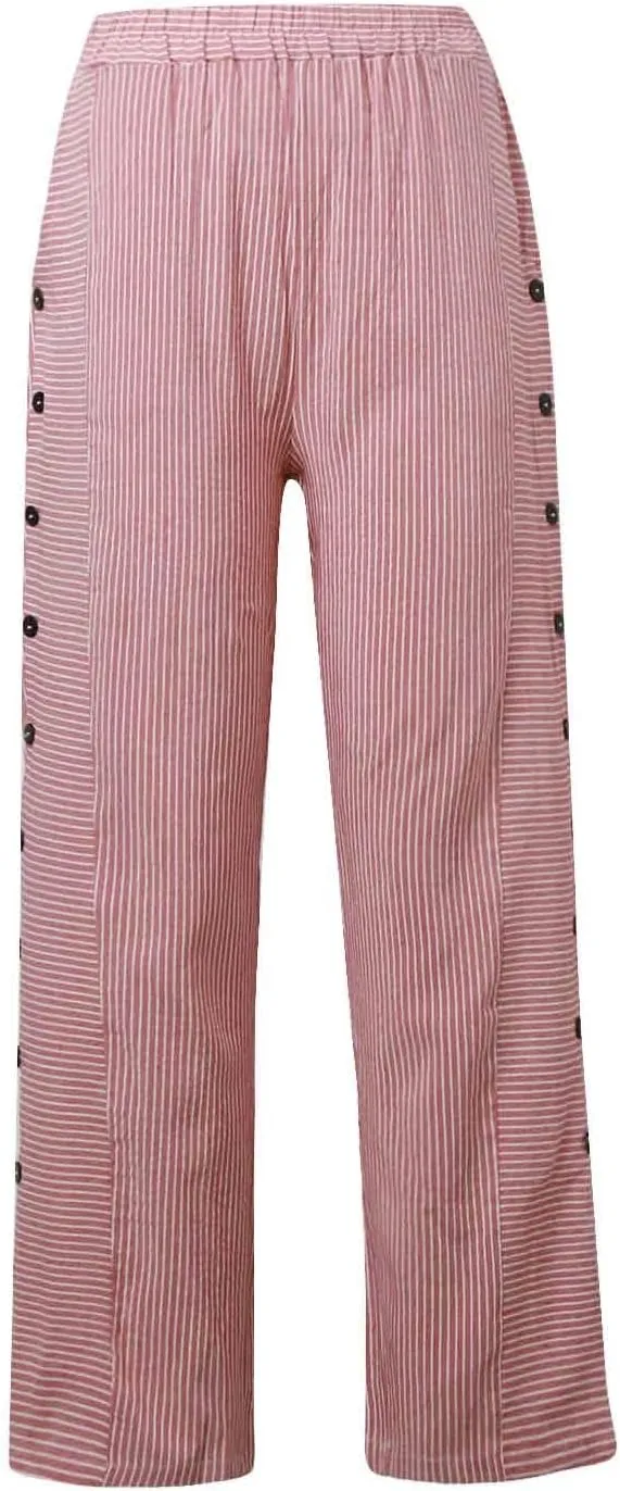 Women's Capri Pants High Waist Drawstring Cinch Bottom with Button Cotton Loose Casual Trouser with Pockets