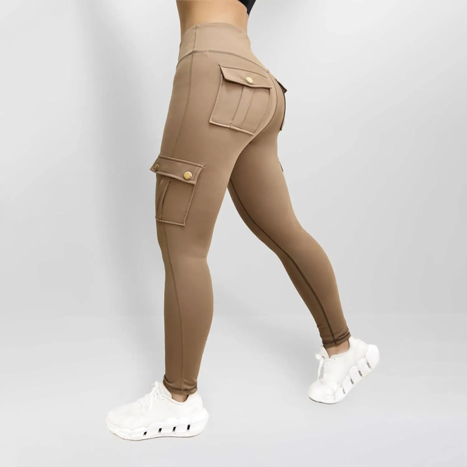 Womens Cargo Leggings with Multiple Porkets High Waisted Tummy Control Stretchy Trousers Workout Running Yoga Pants