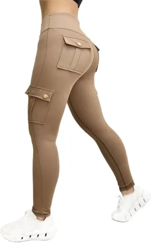 Womens Cargo Leggings with Multiple Porkets High Waisted Tummy Control Stretchy Trousers Workout Running Yoga Pants