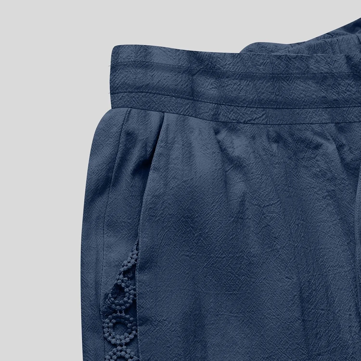 Womens Casual Cotton Linen Pants Trendy Drawstring Side Hollow Trousers Summer Vacation Lounge Travel Outfits 2025