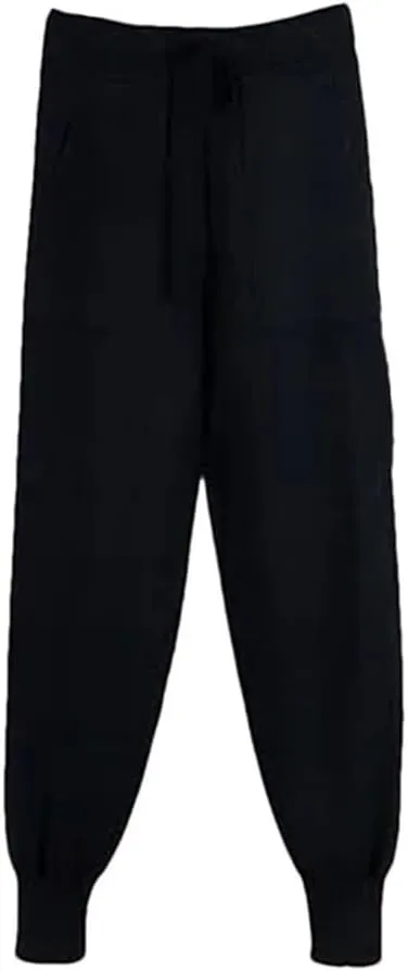 WomenS Casual Harem Pants - Winter Loose Knit Trousers with Pockets - Solid Color Sweater Pants for Women