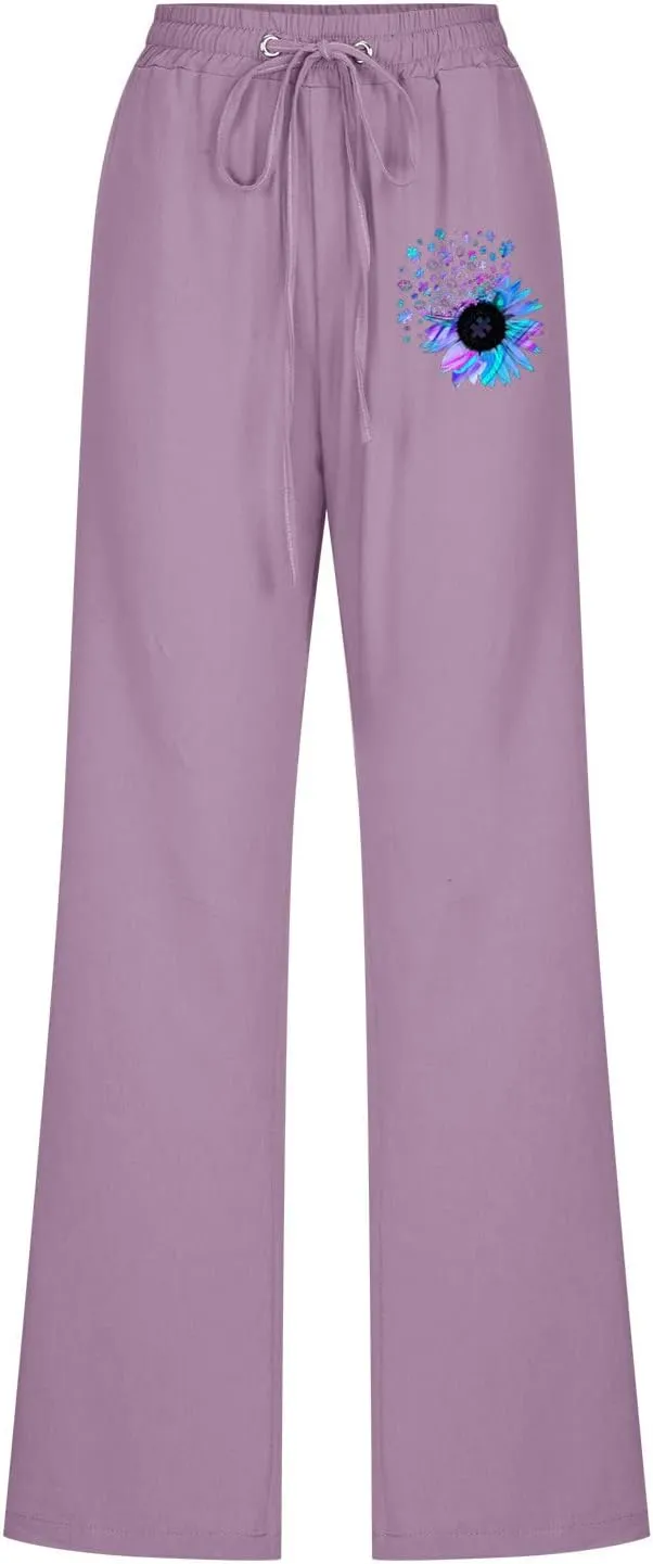 Womens Casual Linen High Waist Pants Drawstring Loose Fit Lounge Pants 2025 Summer Casual Comfy Trousers with Pockets