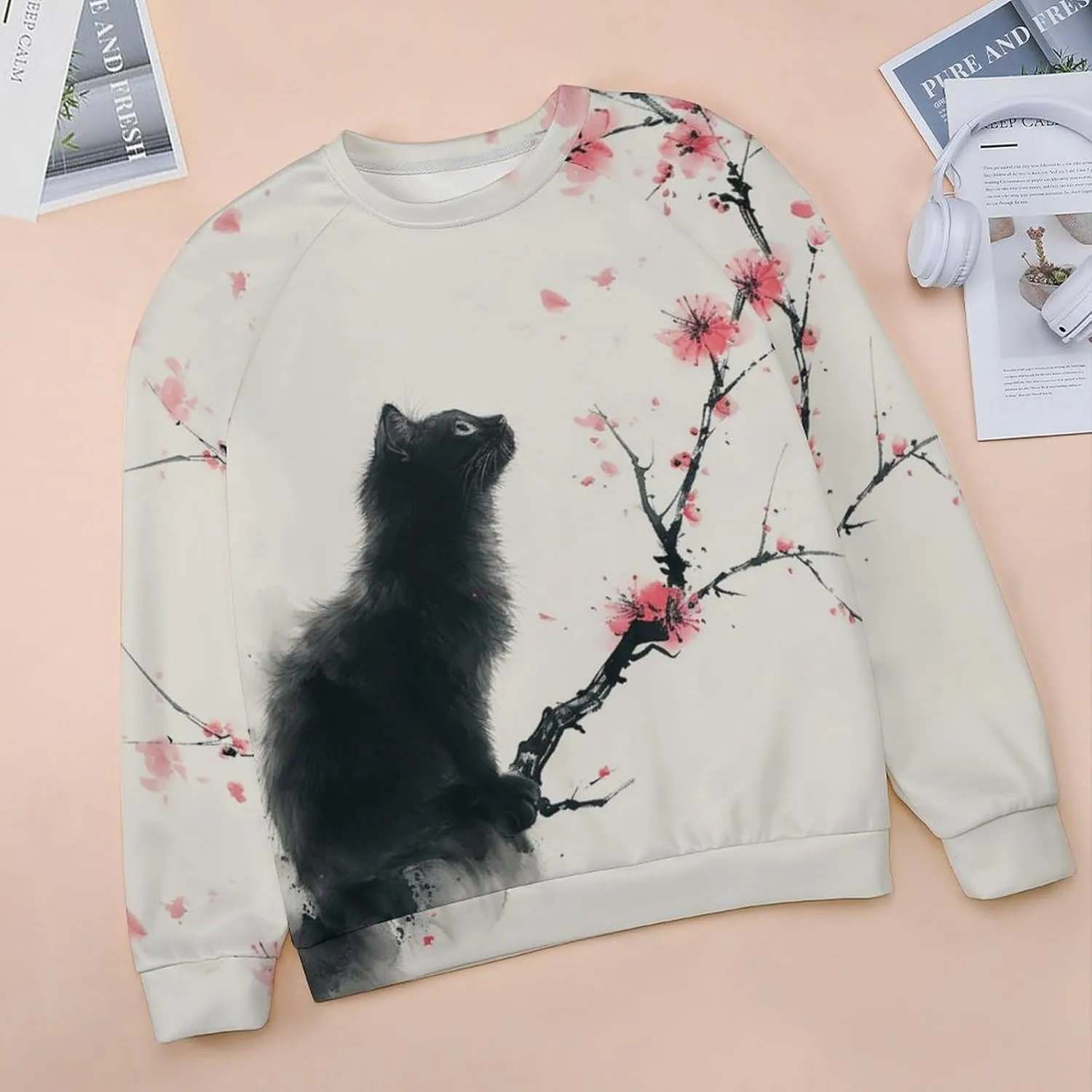 Womens Cat Sweatshirts Cute Graphic Printed Long Sleeve Crewneck Pullover Shirts Cat Lovers Tunic Tops for Girls