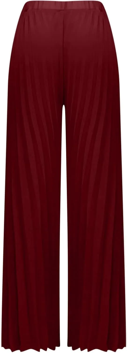 Women's Chiffon Wide Leg Pants High Elastic Waist Cropped Pants Fashion Casual Pleated Ruffle Hem Flowy Trousers