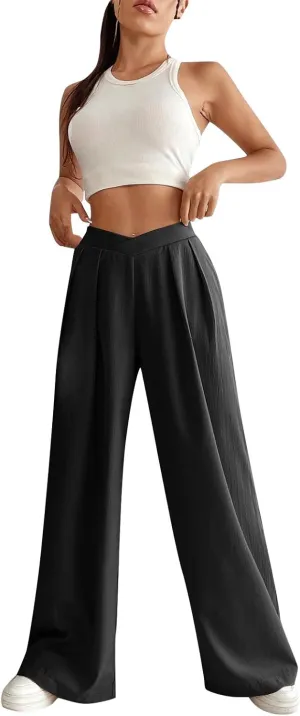 Women's Clothing Trendy Summer Linen Blend Ultra Wide-Leg Pant Long Slacks High Waist Trousers Casual Pants, S-3XL
