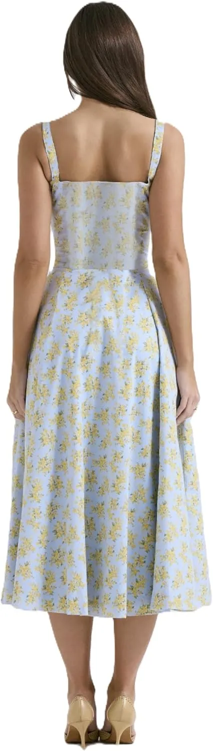 Women's Corset Dresses Floral Print Boho Flowy Slit Dress Midi Beach Casual Sundress Vacation Outfits