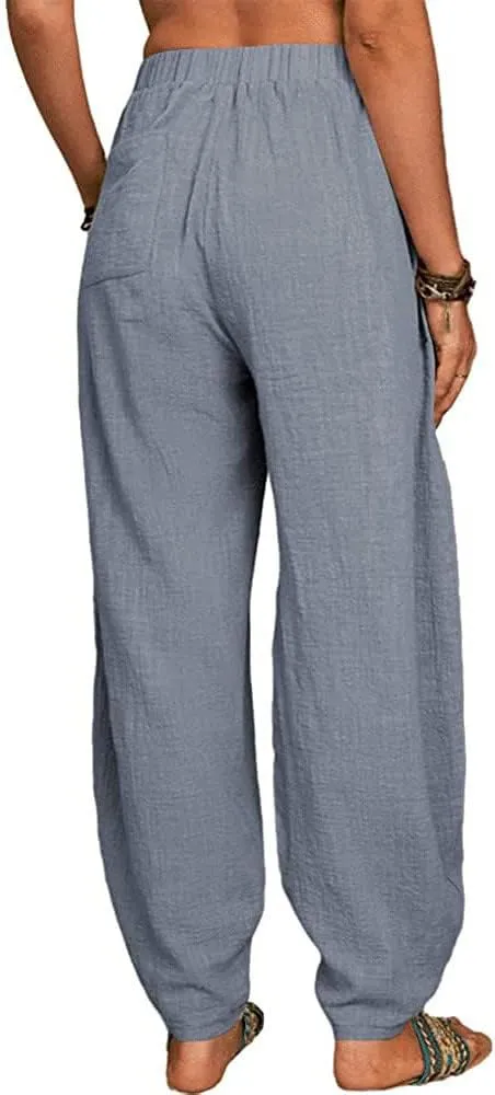 Women's Cotton Linen Harem Pants Casual Loose Fit High Waisted Pants Trousers Summer Outfits 2025 Trendy with Pockets