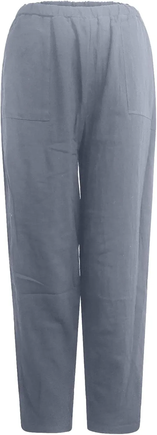 Women's Cotton Linen Harem Pants Casual Loose Fit High Waisted Pants Trousers Summer Outfits 2025 Trendy with Pockets