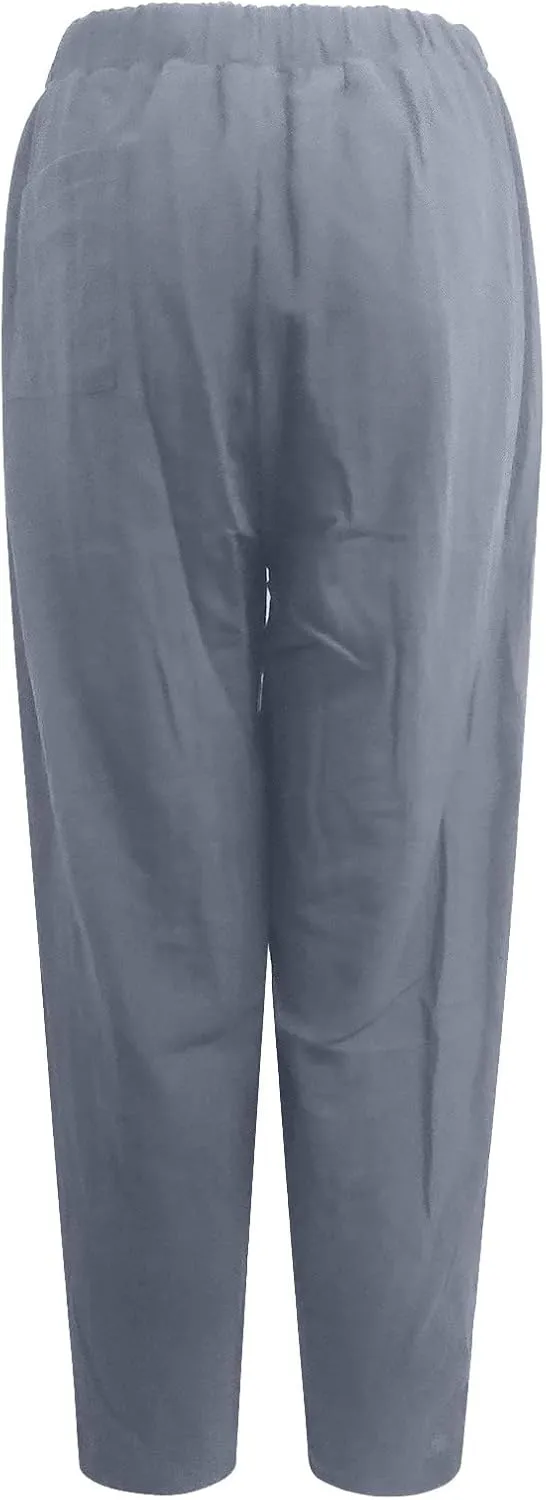Women's Cotton Linen Harem Pants Casual Loose Fit High Waisted Pants Trousers Summer Outfits 2025 Trendy with Pockets