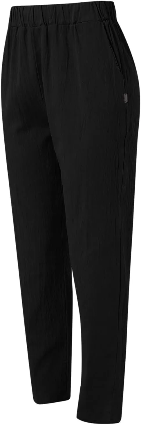 Women's Cotton Linen Pants 2025 Summer Casual Loose Elastic High Waisted Wide Leg Beach Trousers with Pockets