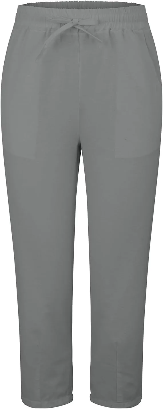 Womens Cotton Linen Straight Leg Pants Elastic Waist Drawstring Casual Trousers with Pockets Summer Beach Lounge Pant
