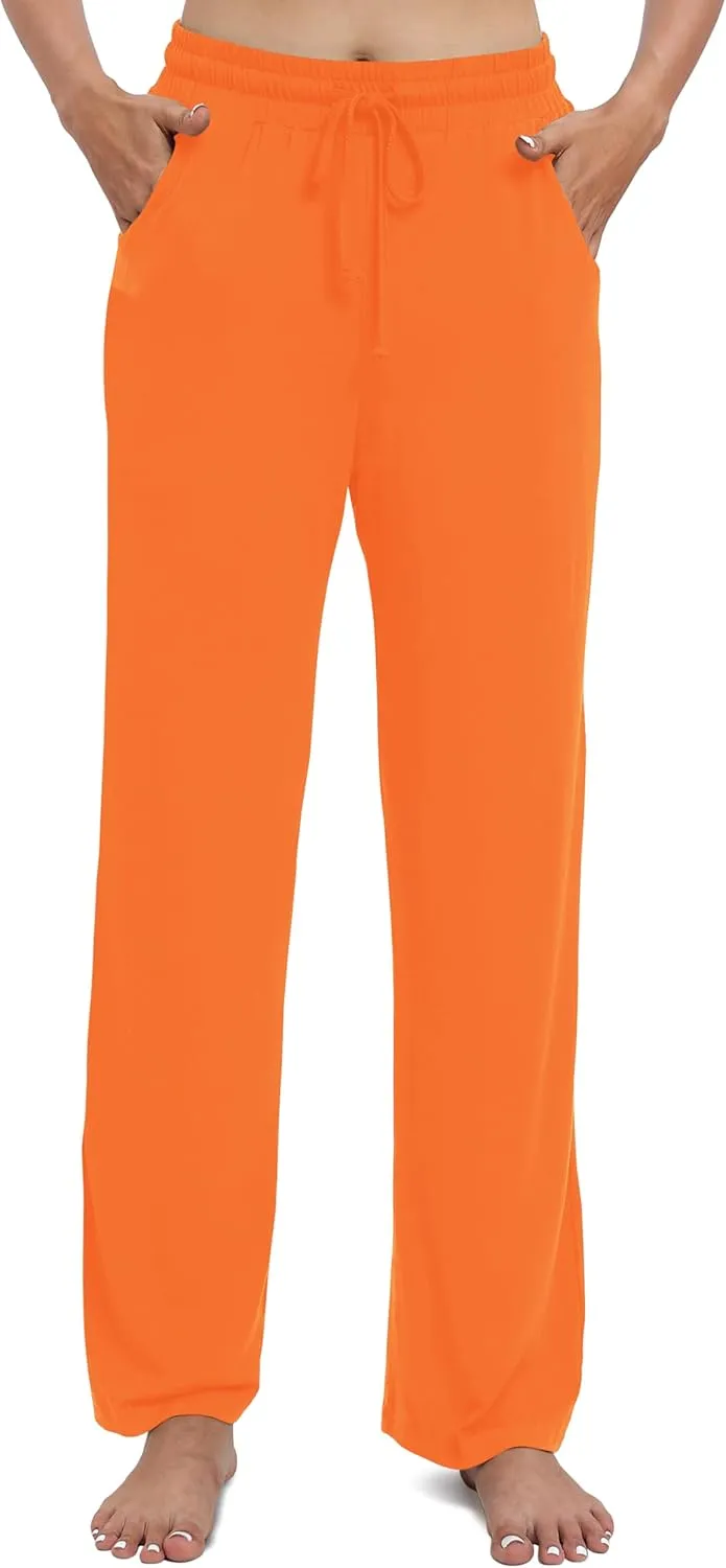 Women's Drawstring Casual Pants Stretchy High Waisted Loose Straight Leg Pants Jogger Trousers with Pockets