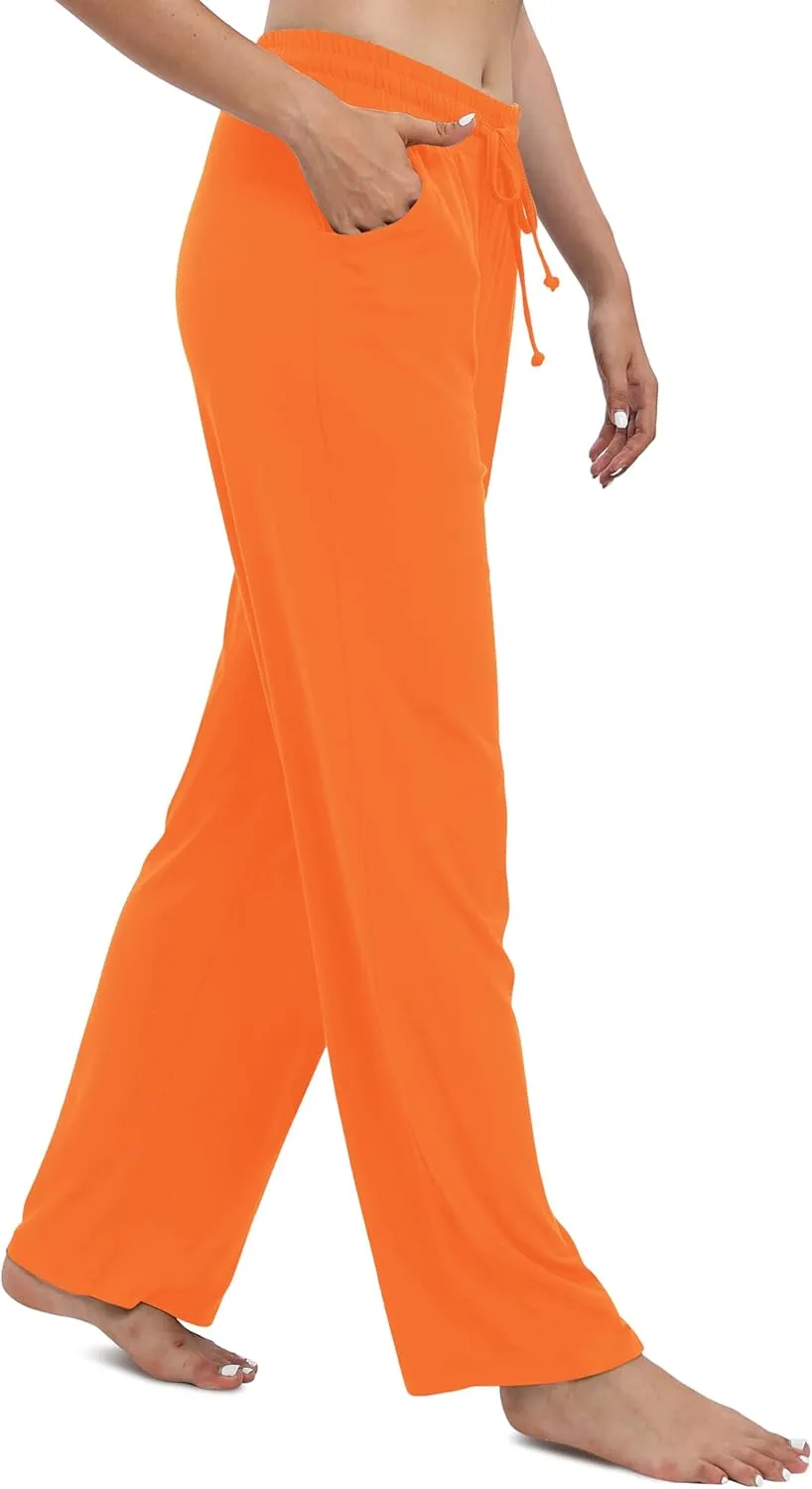 Women's Drawstring Casual Pants Stretchy High Waisted Loose Straight Leg Pants Jogger Trousers with Pockets