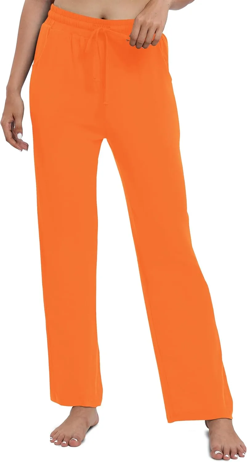 Women's Drawstring Casual Pants Stretchy High Waisted Loose Straight Leg Pants Jogger Trousers with Pockets