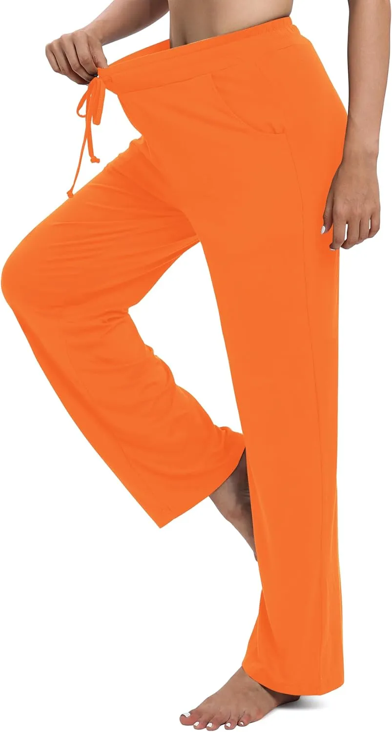Women's Drawstring Casual Pants Stretchy High Waisted Loose Straight Leg Pants Jogger Trousers with Pockets