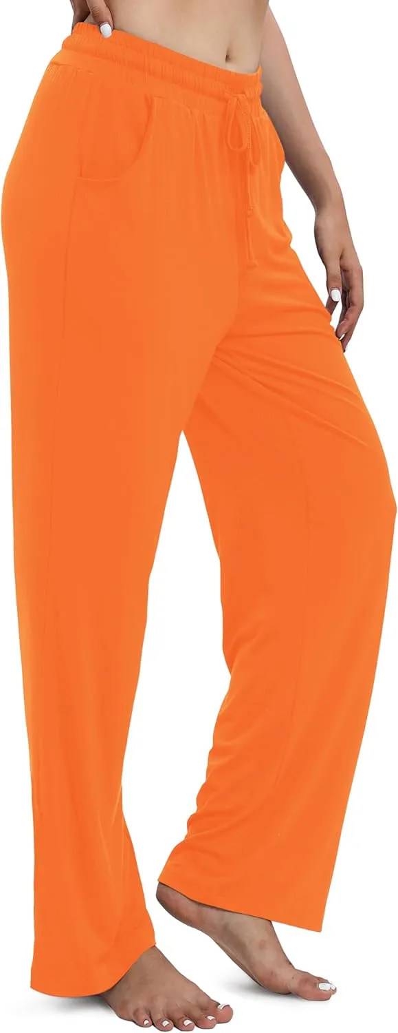 Women's Drawstring Casual Pants Stretchy High Waisted Loose Straight Leg Pants Jogger Trousers with Pockets