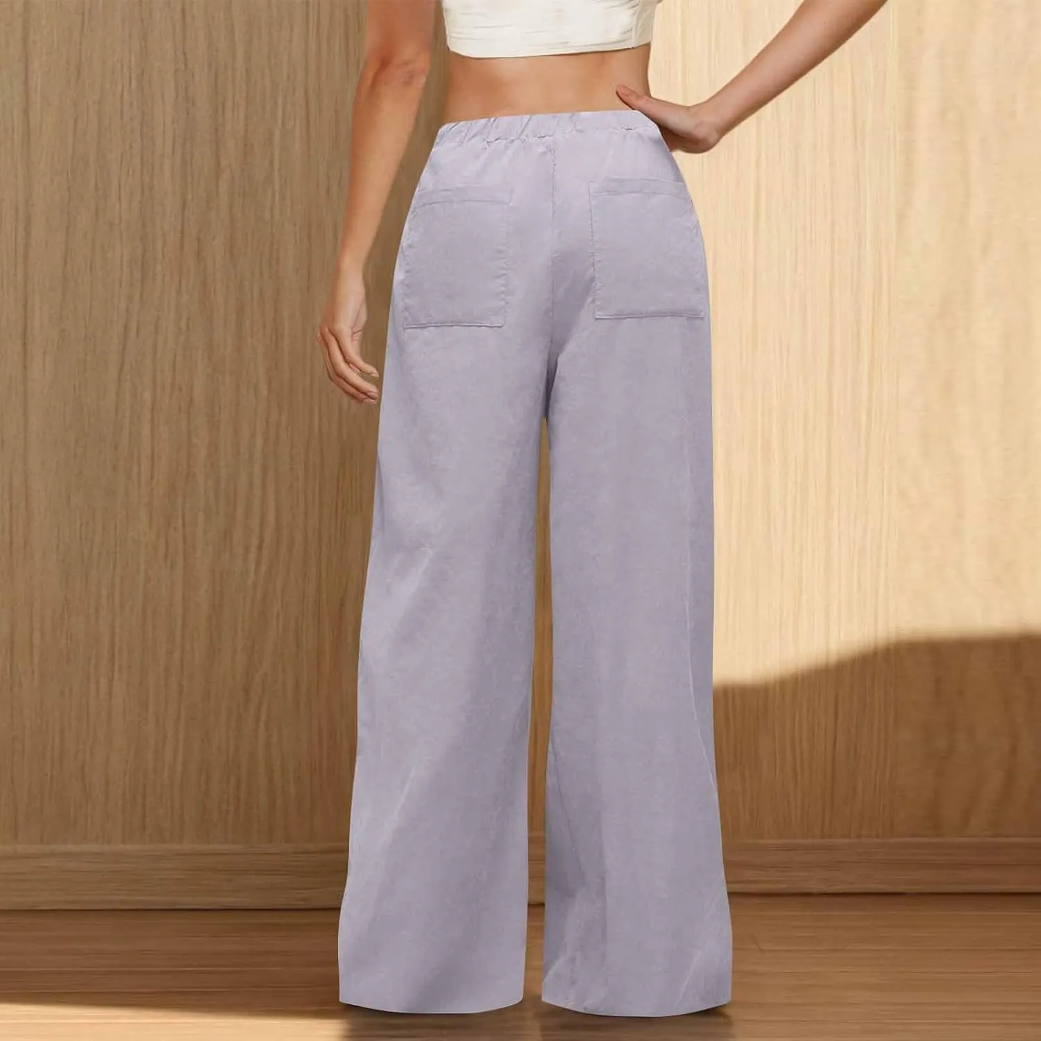 Womens Fashion Linen Pants 2025 Casual Lounge Pant Straight Leg Drawstring Loose Lightweight Trousers with Pockets
