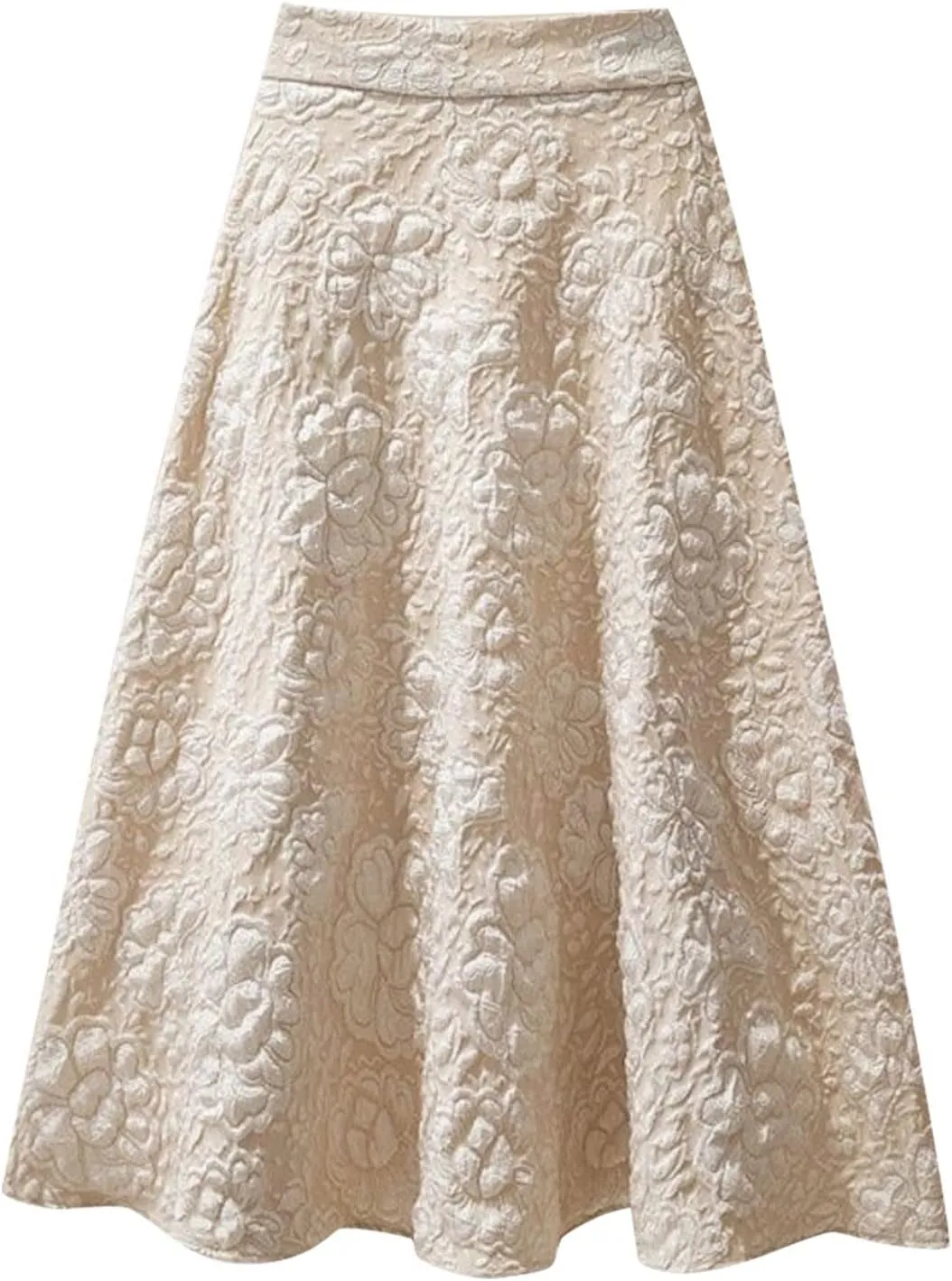 Womens Flower Jacquard High Waist Skirt Midi Swing Skirt Midi Skirt