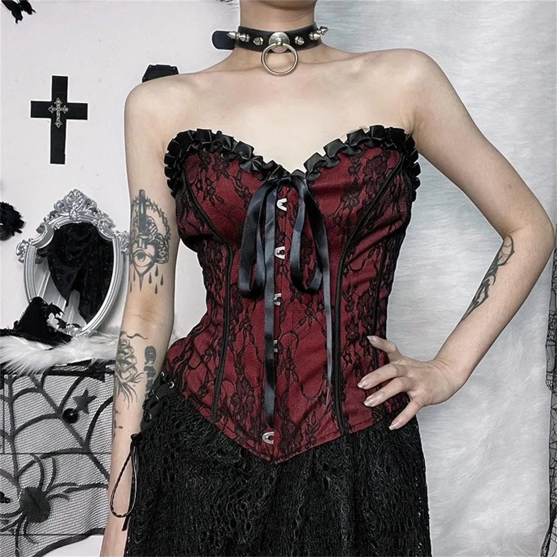 Womens Gothic Crop Top Goth Grunge Lace Tank Tops Punk Y2k Cami Alt Shirts Streetwear Casual Camisole