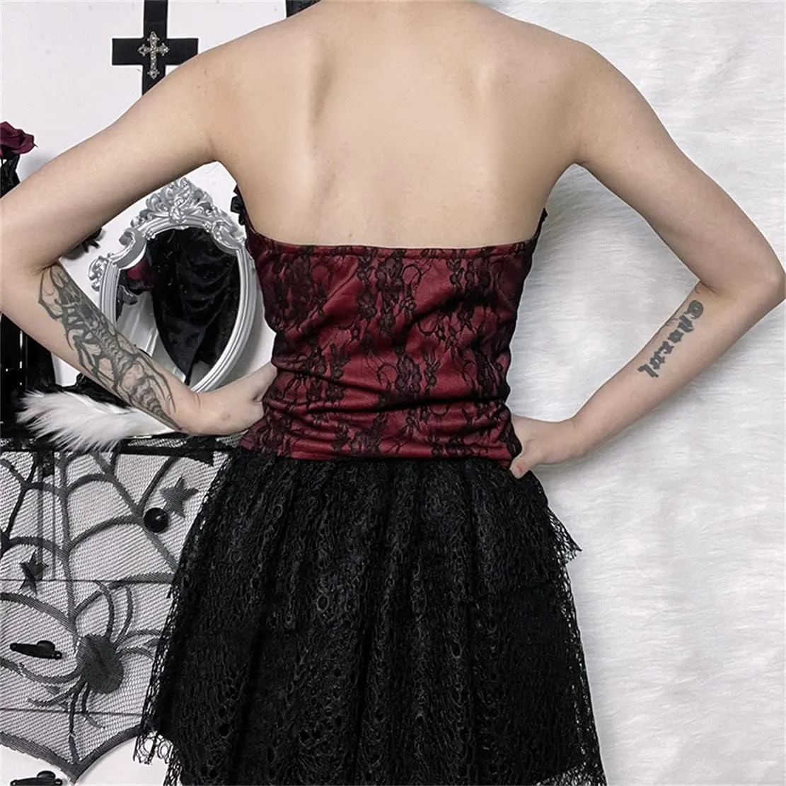 Womens Gothic Crop Top Goth Grunge Lace Tank Tops Punk Y2k Cami Alt Shirts Streetwear Casual Camisole