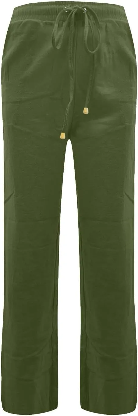Womens High Waist Linen Pants Straight Leg Casual Loose Summer Beach Lightweight Drawstring Lounge Palazzo Trousers