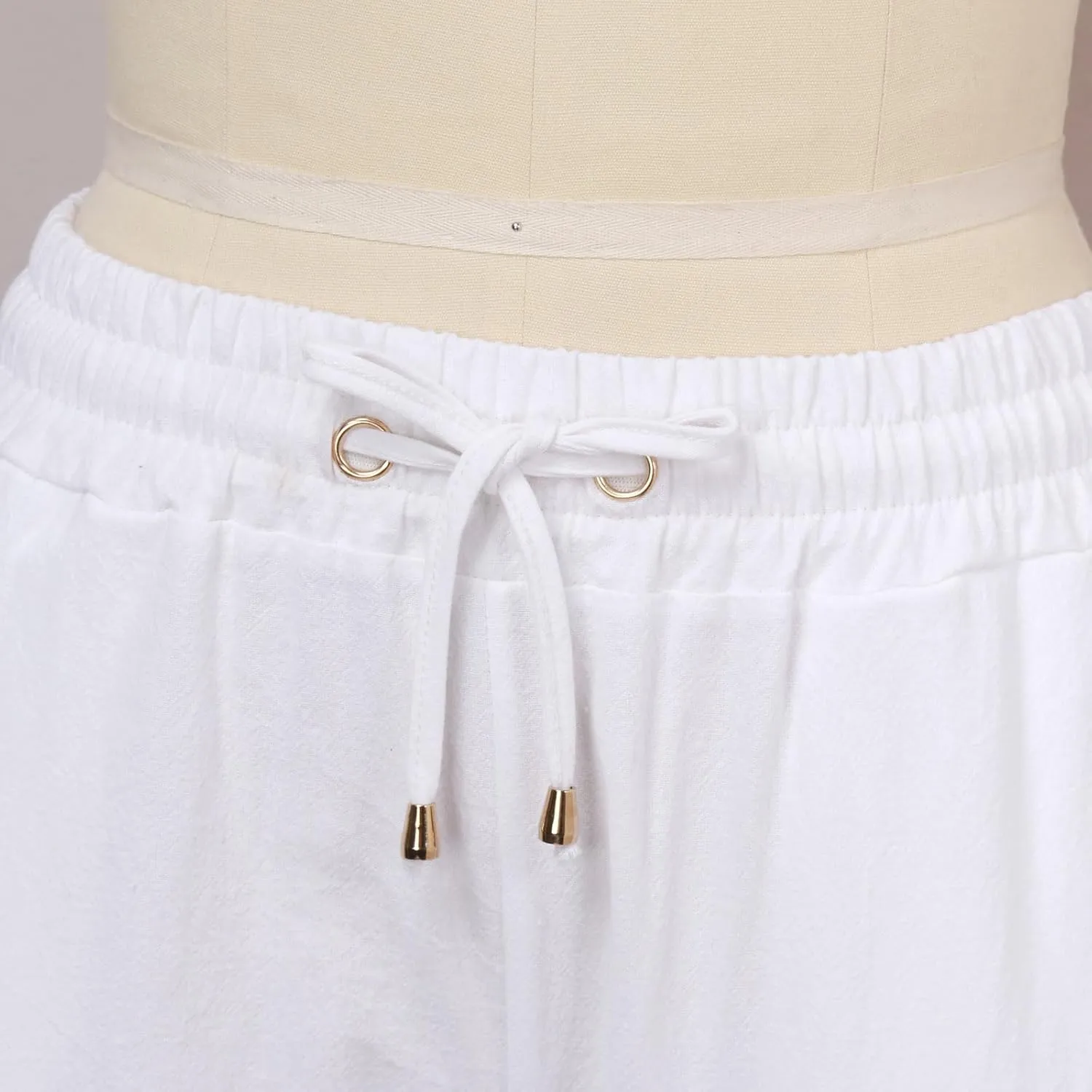 Womens High Waist Summer Linen Pants Baggy Straight Leg Casual Pants with Pockets Drawstring Comfy Lounge Trousers