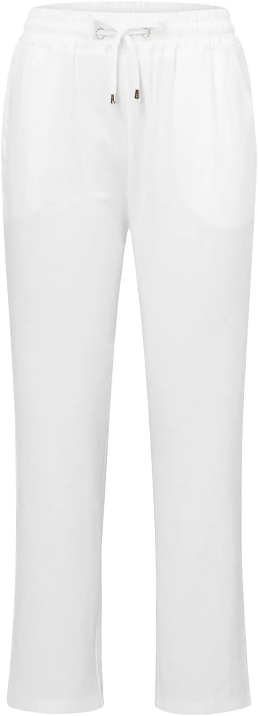 Womens High Waist Summer Linen Pants Baggy Straight Leg Casual Pants with Pockets Drawstring Comfy Lounge Trousers