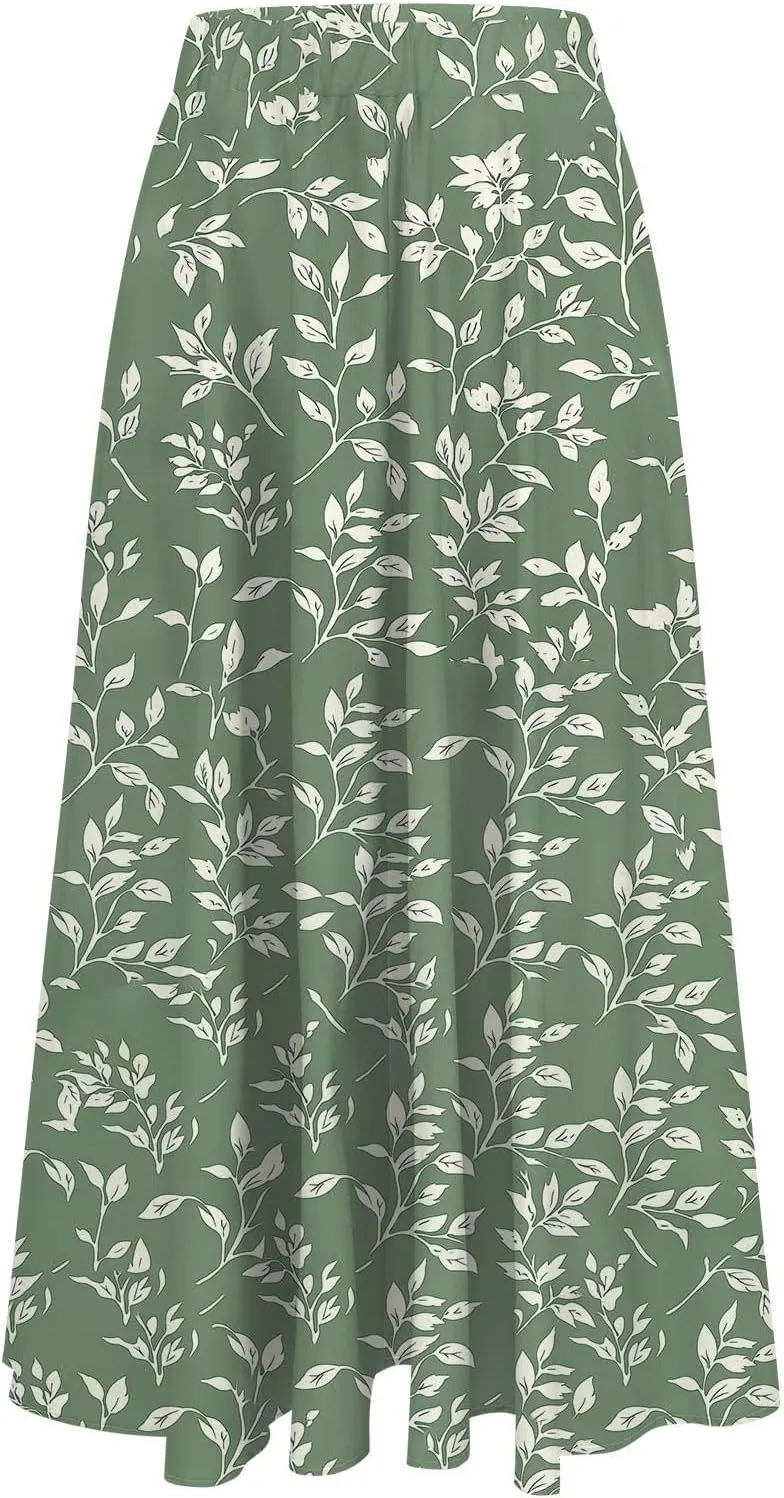 Women's High Waisted Flowy Swing Skirt, Fashion Floral Print Summer Beach Shirts Comfy Casual Daily Going Out Clothes