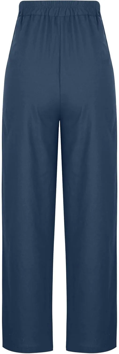 Women's Linen Casual High Waist Wide Leg Straight Dress Cotton Linen Pants Button Trousers Summer Outfits 2025 Trendy