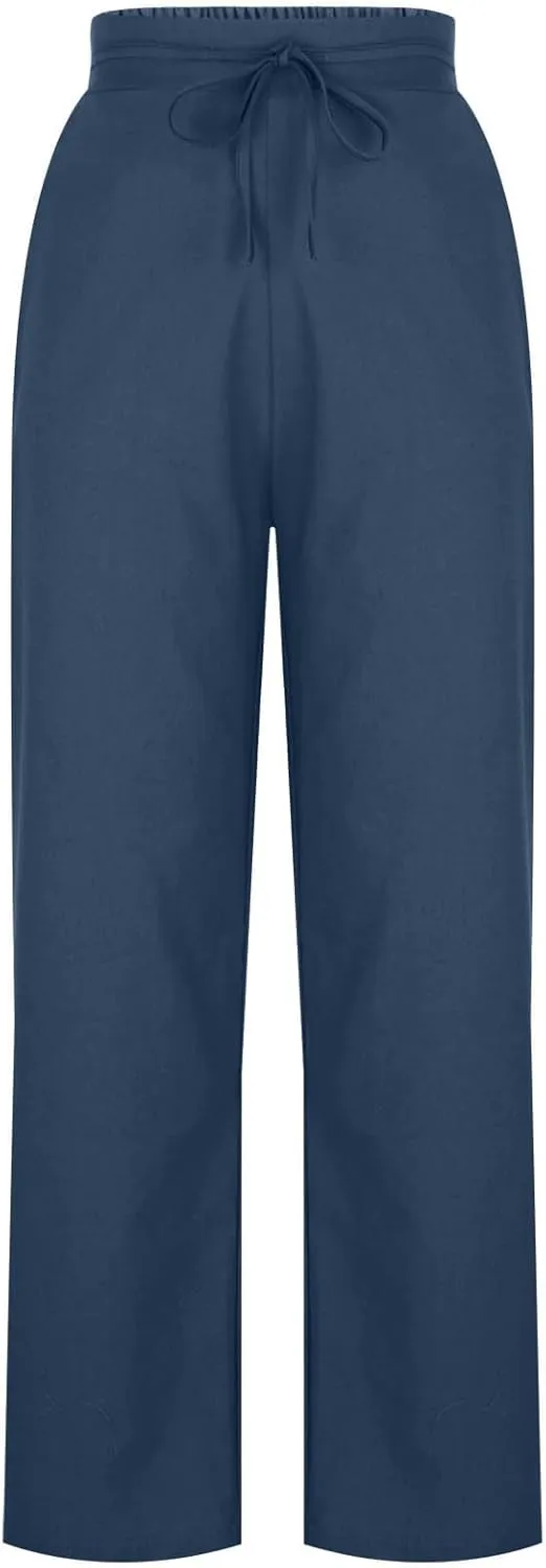 Women's Linen Casual High Waist Wide Leg Straight Dress Cotton Linen Pants Button Trousers Summer Outfits 2025 Trendy