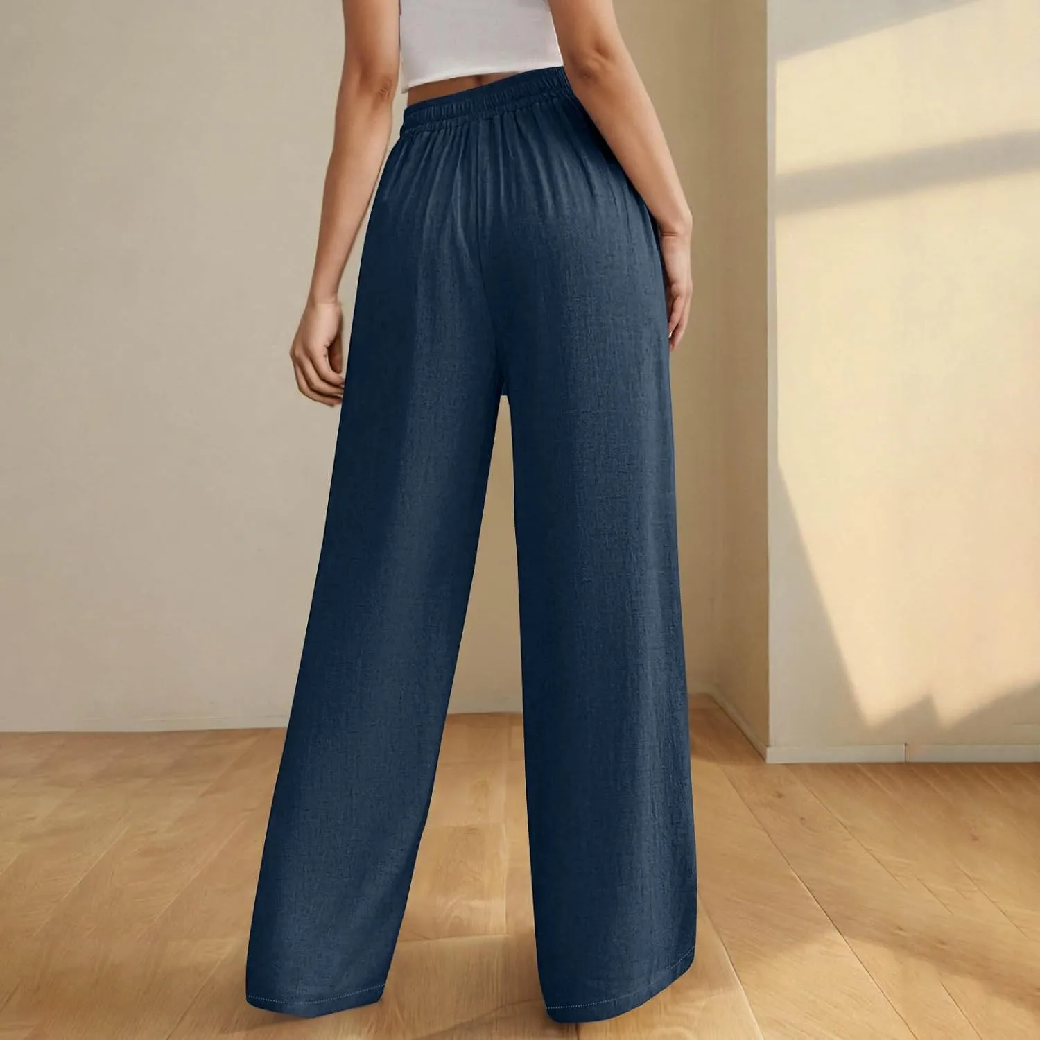 Women's Linen Casual High Waist Wide Leg Straight Dress Cotton Linen Pants Button Trousers Summer Outfits 2025 Trendy