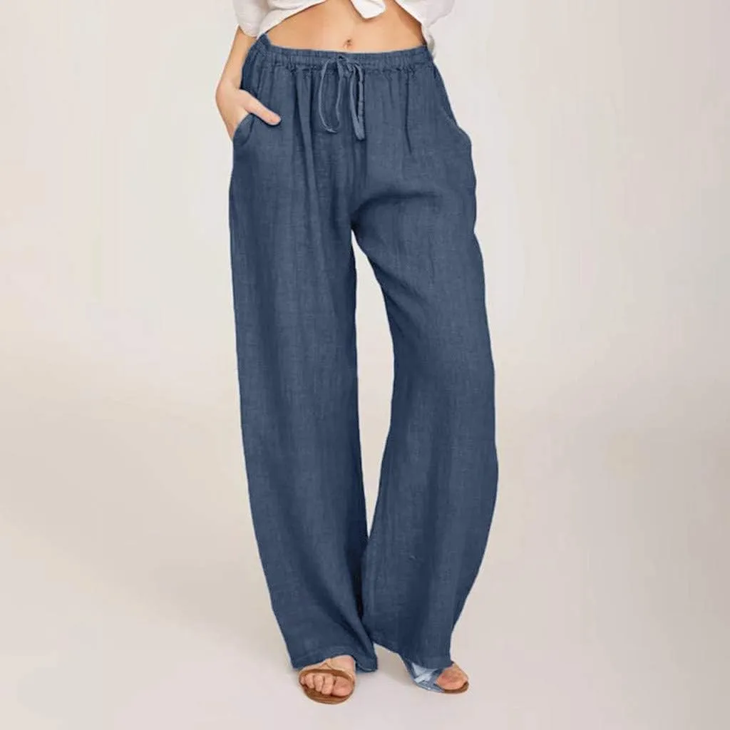 Womens Linen Pants 2025 Casual High Waist Wide Leg Trousers Summer Lightweight Loose Beach Palazzo with Pockets