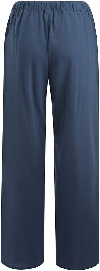 Womens Linen Pants 2025 Casual High Waist Wide Leg Trousers Summer Lightweight Loose Beach Palazzo with Pockets