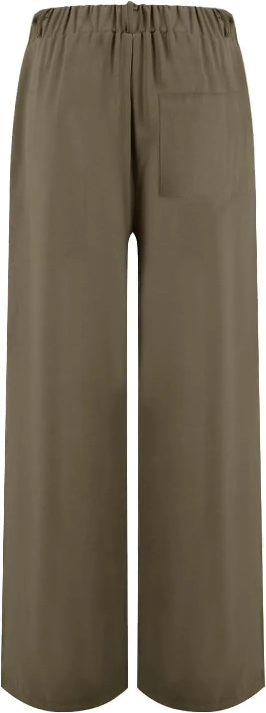 Women's Linen Pants Fashion Straight Leg High Waisted Dress Trousers Loose Casual Wide Leg Solid Color Vacation Pants
