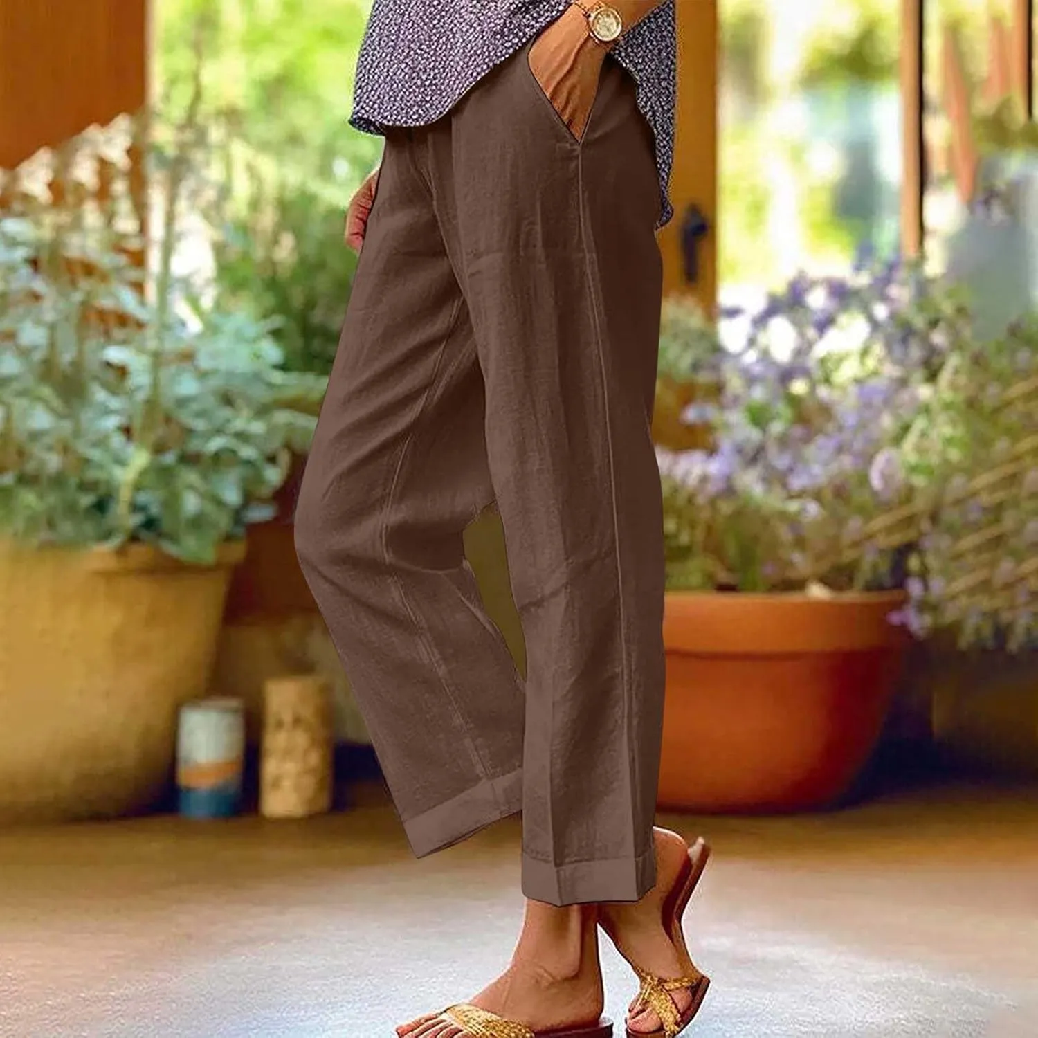Womens Linen Pants Palazzo Wide Leg Slacks Loose Comfy High Waisted Cotton Linen Pants 2025 Summer Casual Trousers