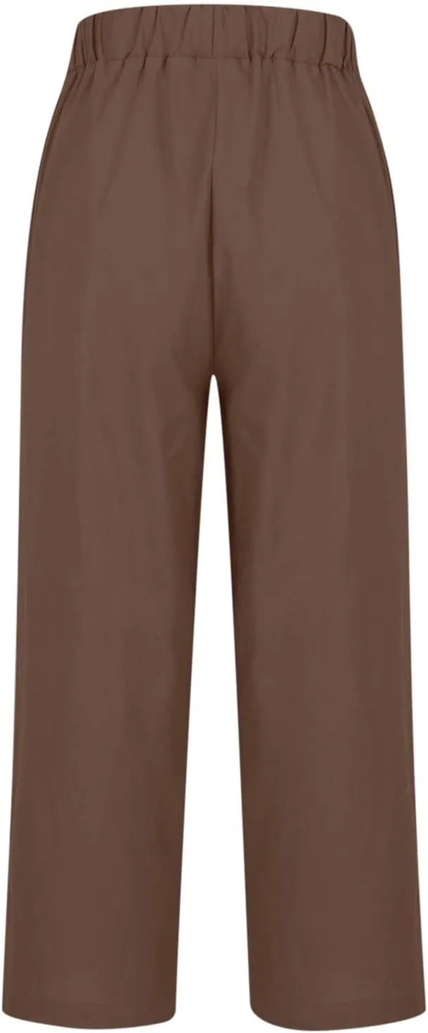 Womens Linen Pants Palazzo Wide Leg Slacks Loose Comfy High Waisted Cotton Linen Pants 2025 Summer Casual Trousers