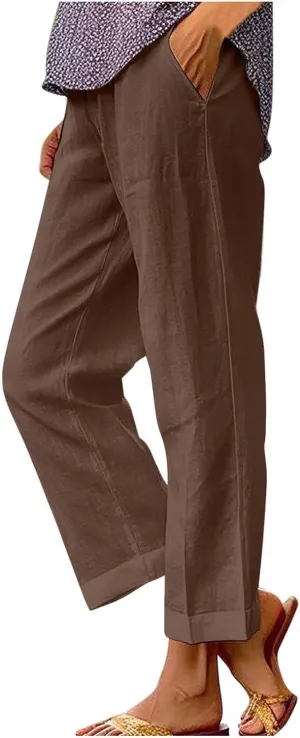 Womens Linen Pants Palazzo Wide Leg Slacks Loose Comfy High Waisted Cotton Linen Pants 2025 Summer Casual Trousers