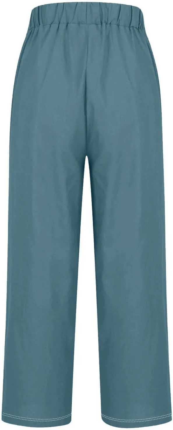 Womens Linen Pants with Pockets Lounge Pants 2025 High Waist Pants Comfy Gauze Pants Casua Lightweight Loose Trousers