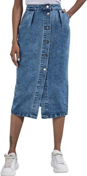 Women's Long Denim Skirt Casual A-Line Stretch Jean Skirt High Waisted Vintage Denim Maxi Skirt
