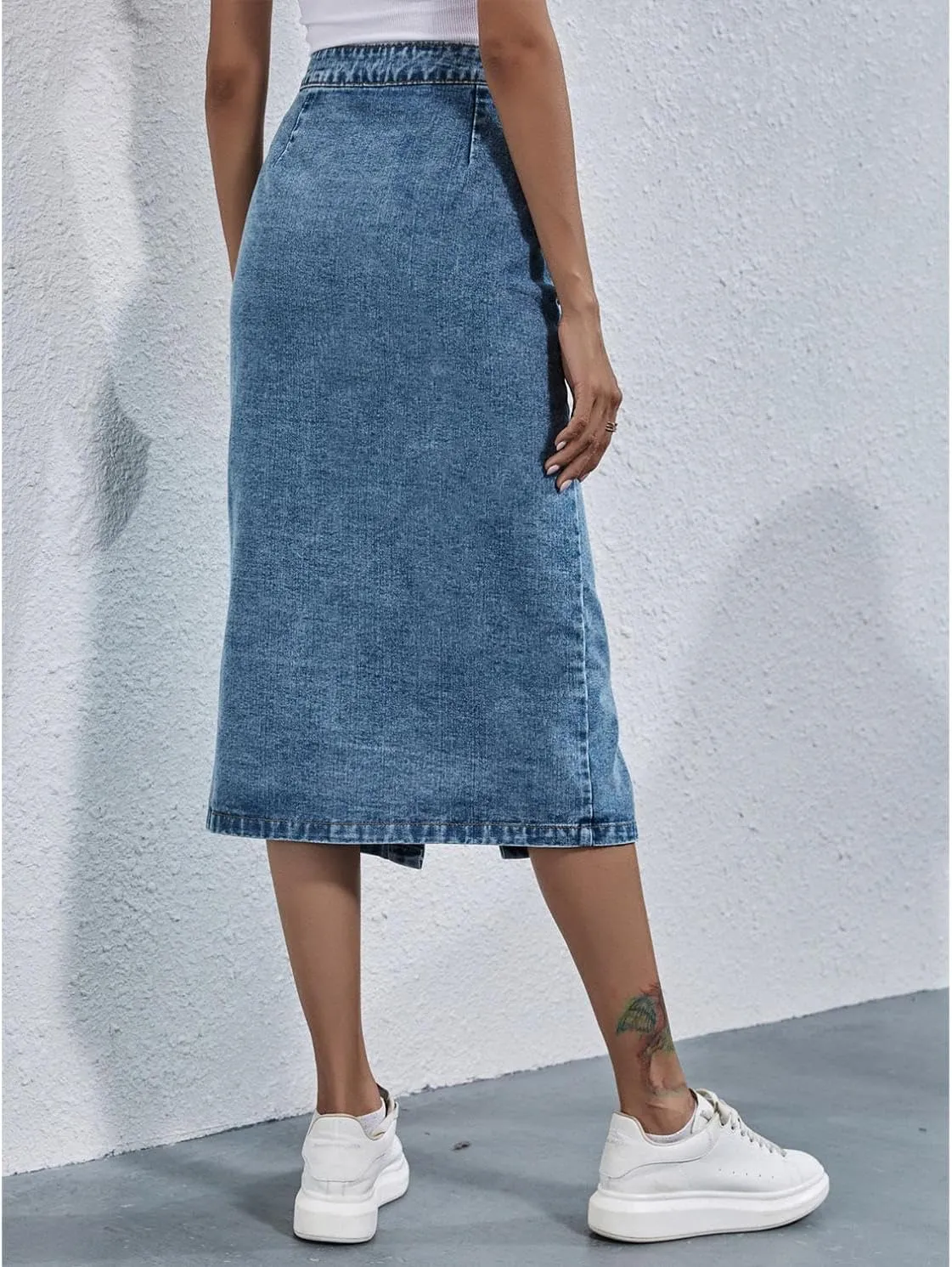 Women's Long Denim Skirt Casual A-Line Stretch Jean Skirt High Waisted Vintage Denim Maxi Skirt