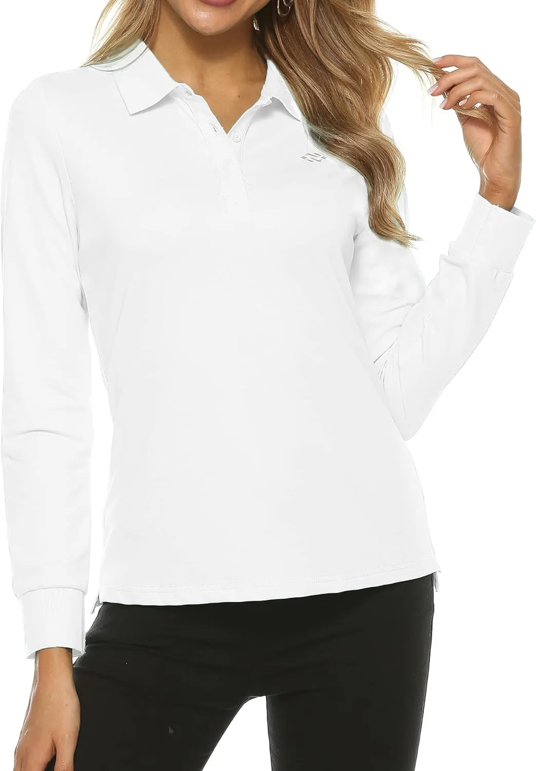 Women's Long Sleeve Golf Polo Shirts Lightweight Quick Dry Moisture Wicking Athletic Tennis Sports Tops 3-Button
