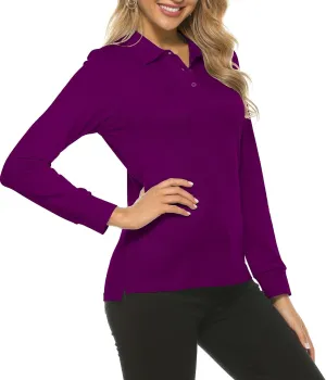 Women's Long Sleeve Golf Polo Shirts Lightweight Quick Dry Moisture Wicking Athletic Tennis Sports Tops 3-Button