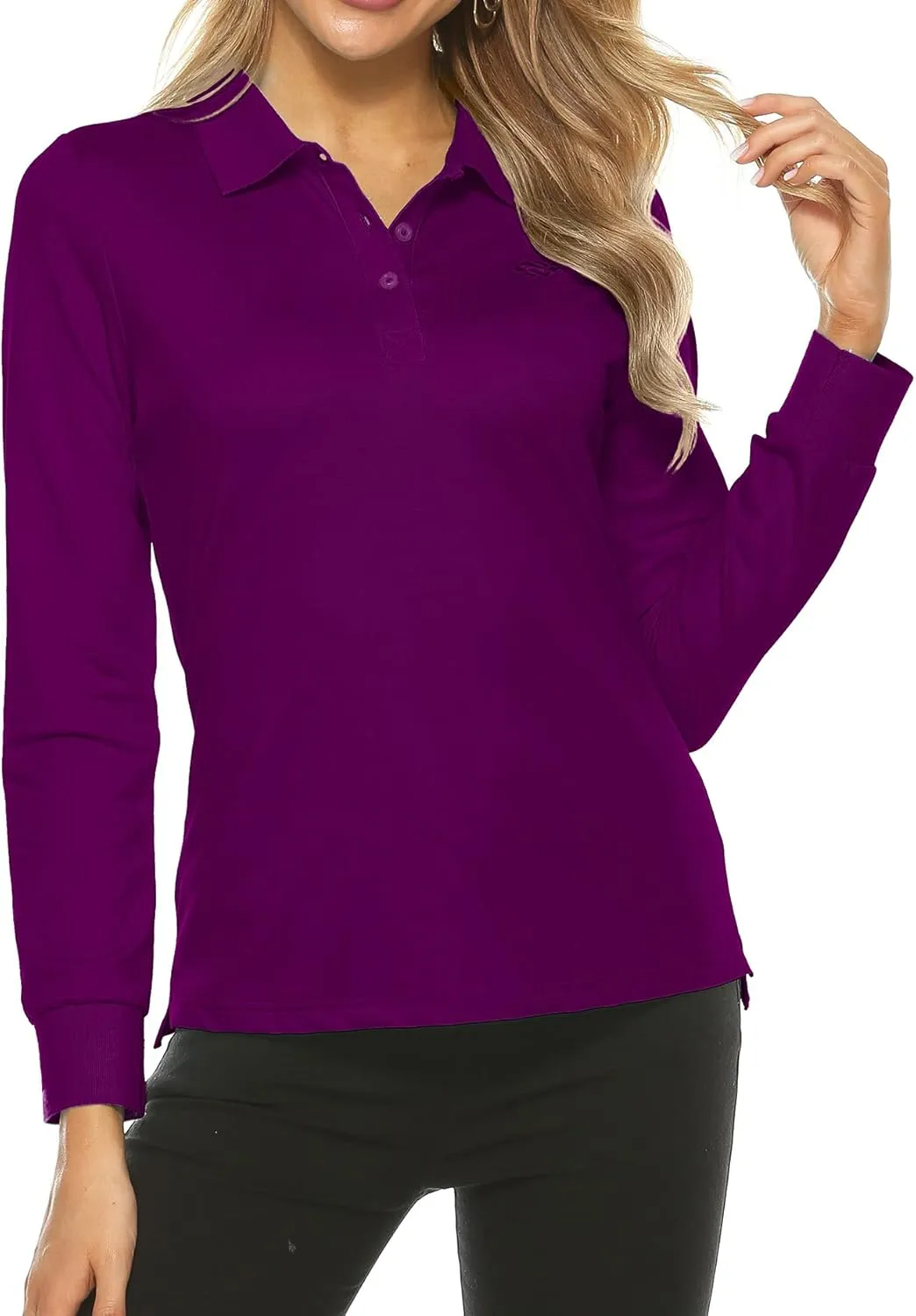 Women's Long Sleeve Golf Polo Shirts Lightweight Quick Dry Moisture Wicking Athletic Tennis Sports Tops 3-Button
