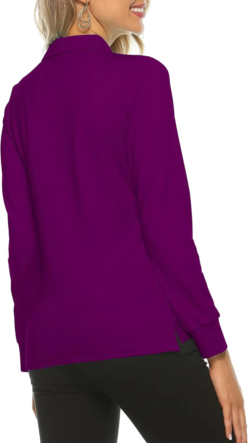 Women's Long Sleeve Golf Polo Shirts Lightweight Quick Dry Moisture Wicking Athletic Tennis Sports Tops 3-Button