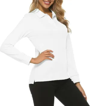 Women's Long Sleeve Golf Polo Shirts Lightweight Quick Dry Moisture Wicking Athletic Tennis Sports Tops 3-Button