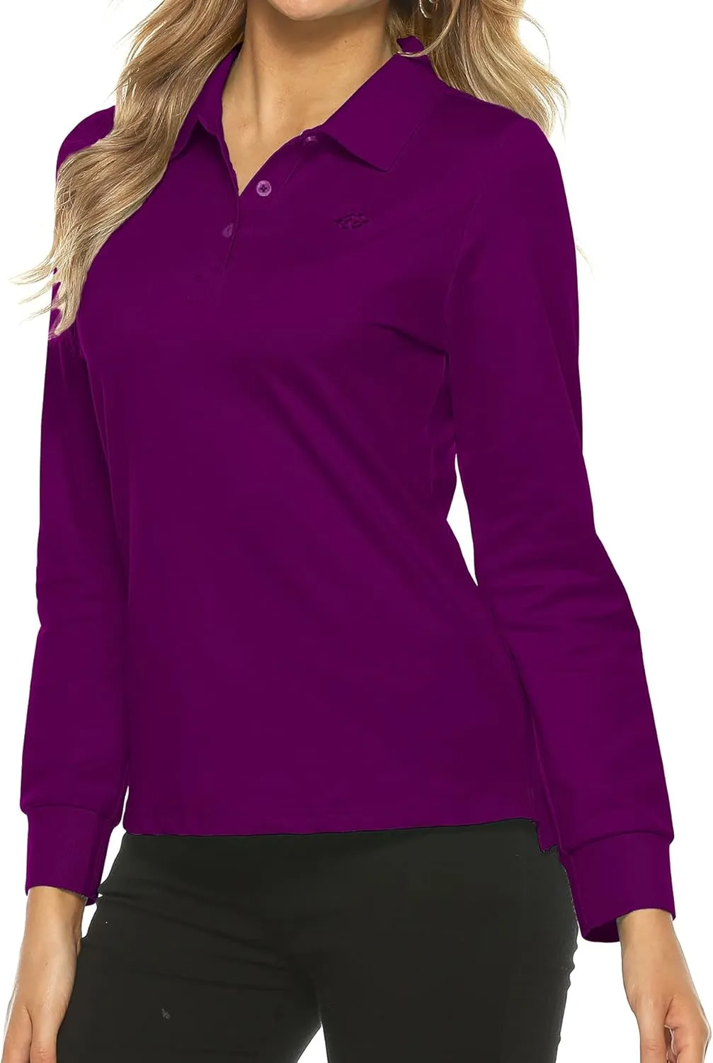 Women's Long Sleeve Golf Polo Shirts Lightweight Quick Dry Moisture Wicking Athletic Tennis Sports Tops 3-Button