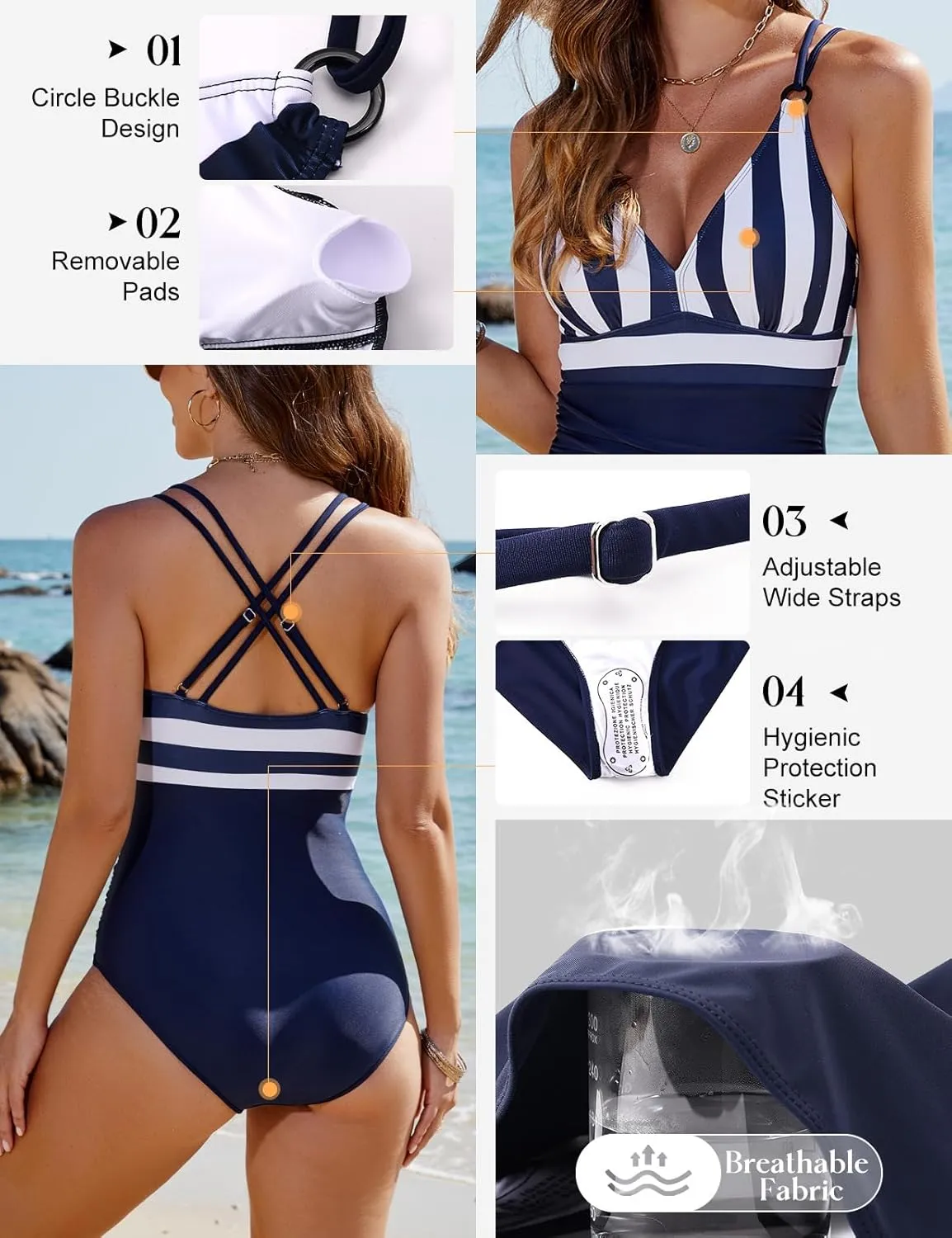 Women's One Piece Swimsuits Tummy Control Bathing Suit V Neck Ruched Swimwear Criss Cross Back O-Ring Vintage