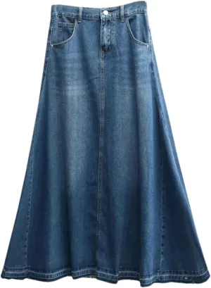 Women's Oversized High Waisted Denim Long Swing Skirts Summer Slim A-Line Jeans Umbrella Skirts